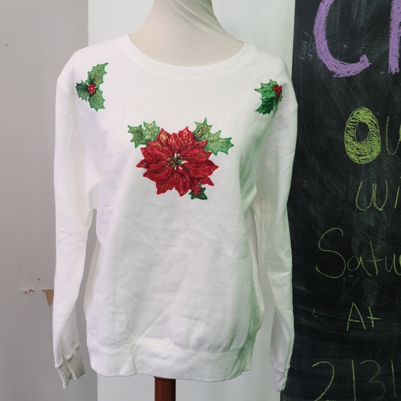 Christmas Poinsettias and Holly Berries Sweatshirt - Picture 1 of 6